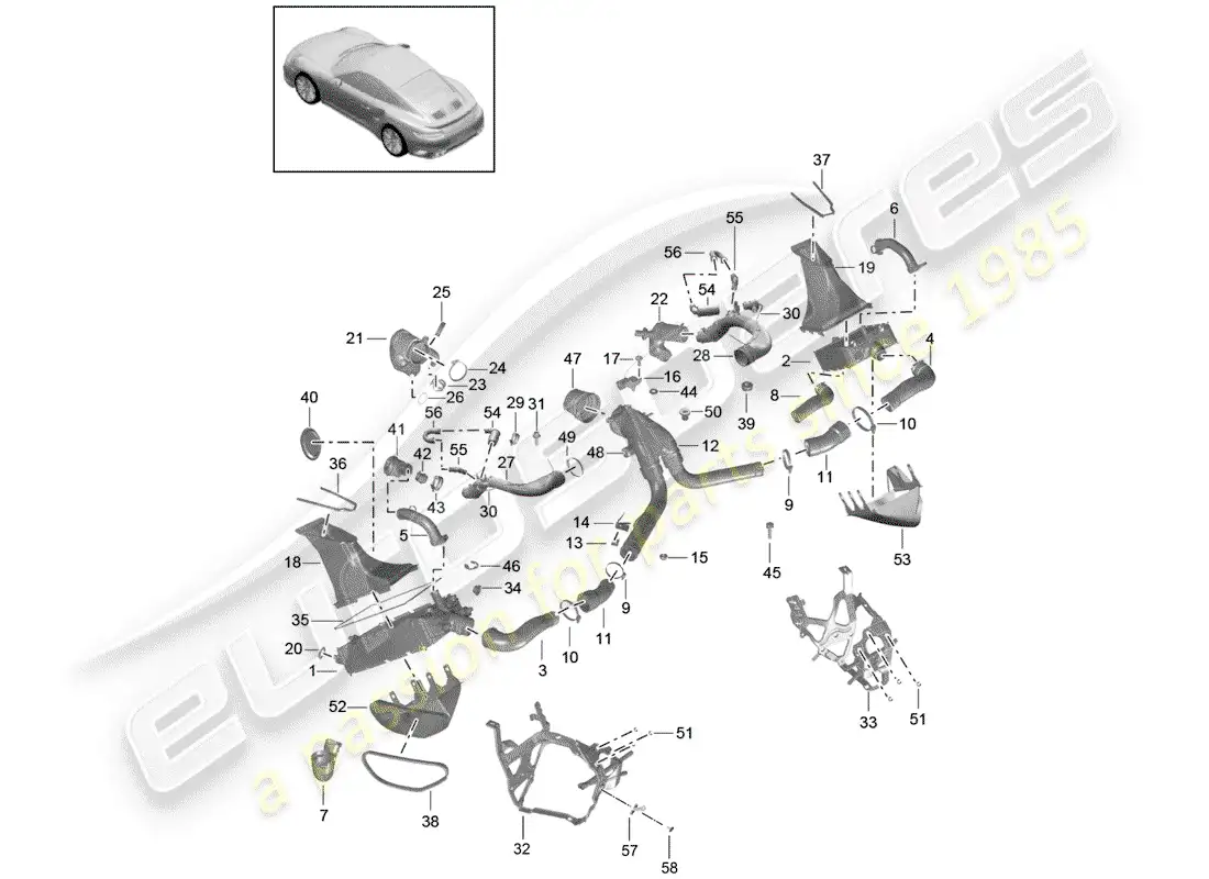 porsche 2016 (991-1 turbo) air duct for charge parts diagram