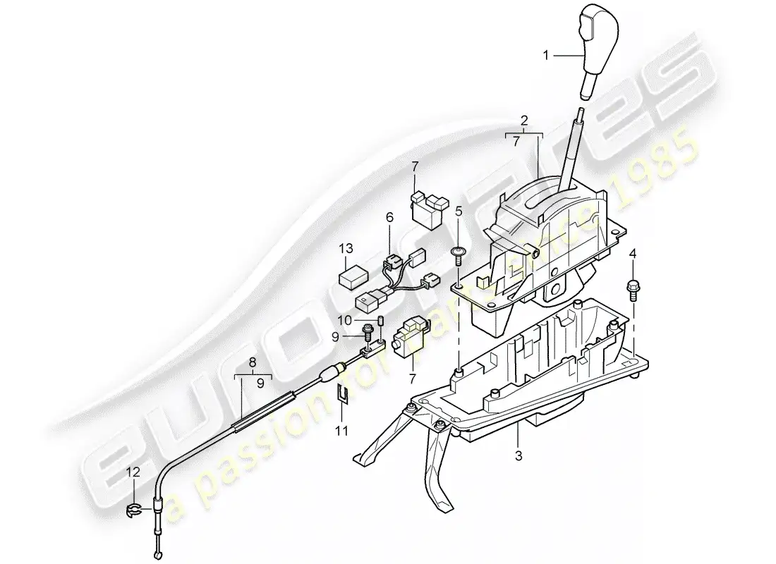 porsche 2003 (cayenne e1 9pa) selector lever parts diagram