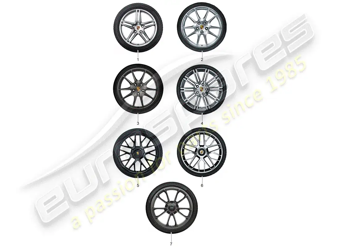 porsche 2013 (tequipment 98x/99x) 1 set aluminium rims with parts diagram
