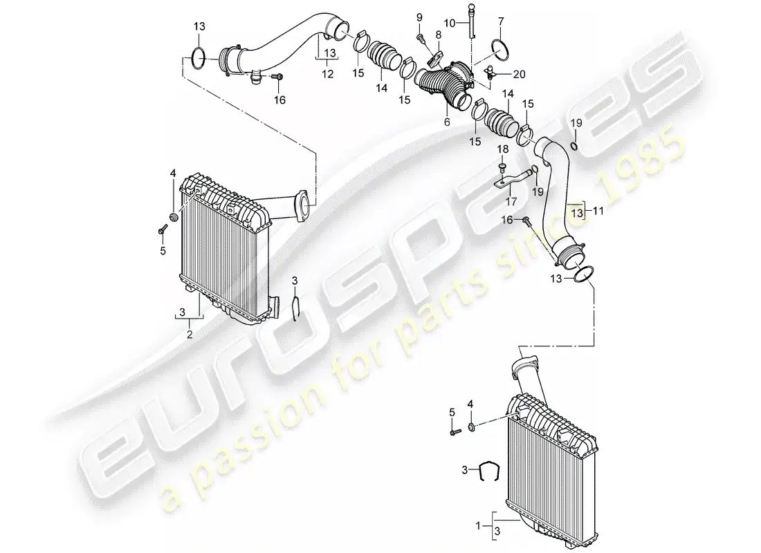 porsche 2008 (cayenne e1 9pa) charge air cooler parts diagram