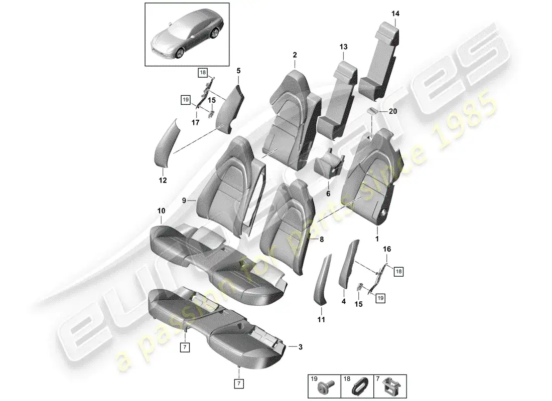 porsche 2018 (panamera 971-1) seat parts diagram