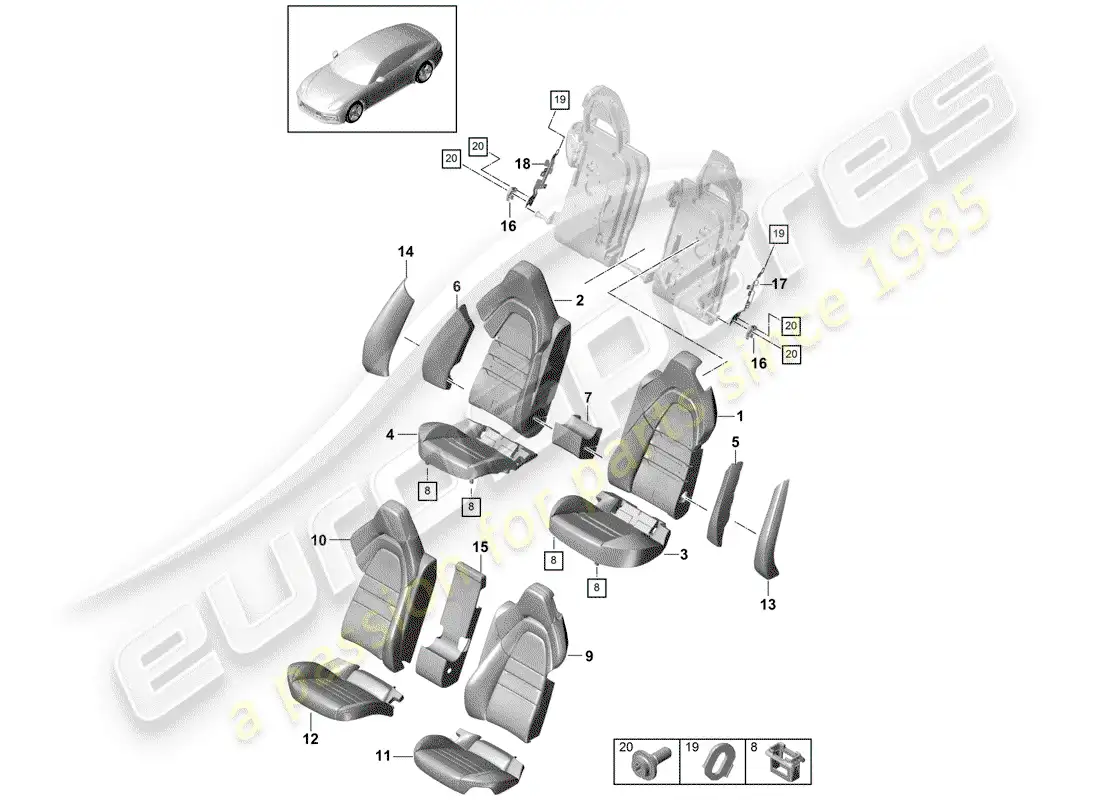 porsche 2018 (panamera 971-1) seat parts diagram