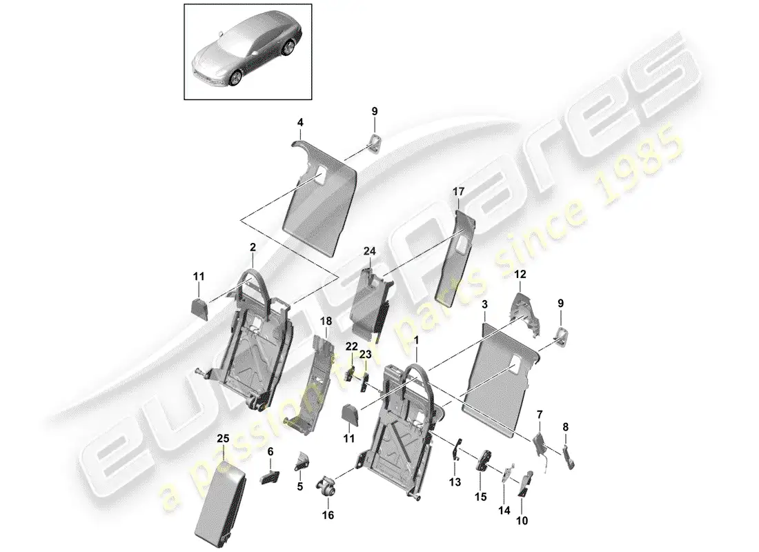 porsche 2018 (panamera 971-1) back seat backrest parts diagram
