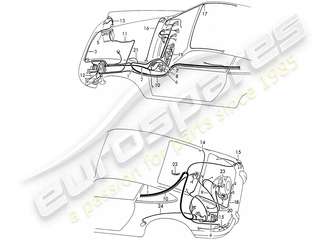 porsche 1970 (911) wiring harnesses parts diagram