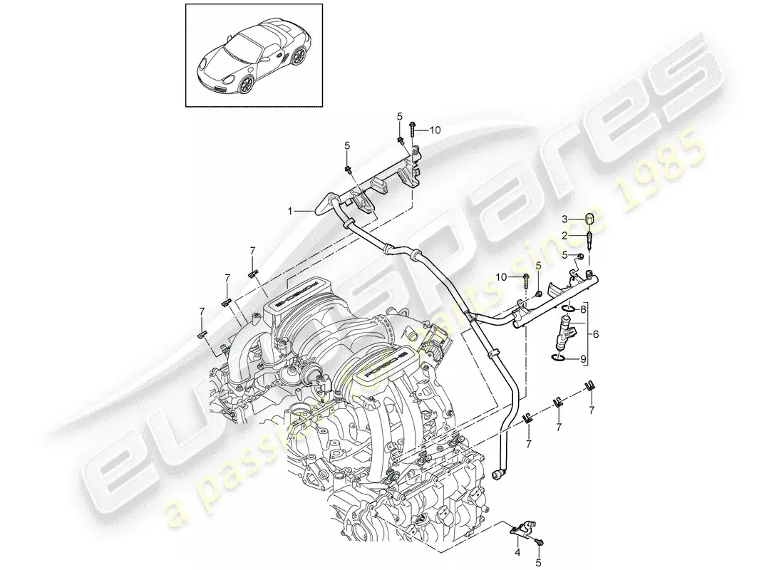 porsche 2010 (987 boxster) fuel collection pipe parts diagram