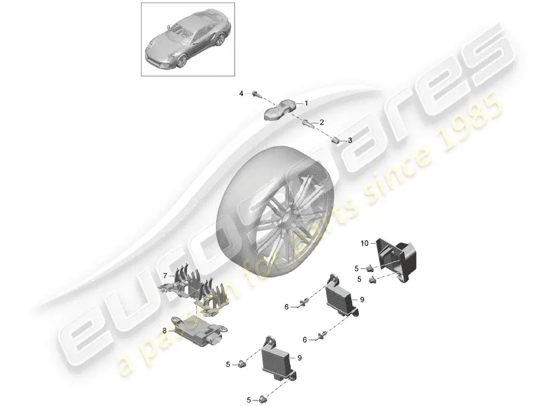 porsche 2017 (991-2 turbo) tire pressure control system parts diagram