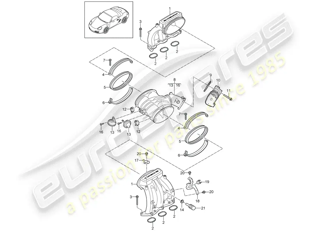 porsche 2010 (987 boxster) intake air distributor parts diagram