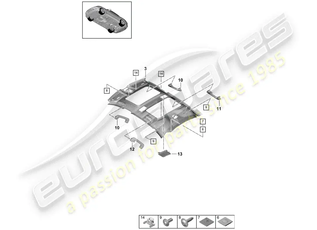 porsche 2019 (panamera 971-1) roof trim panel parts diagram