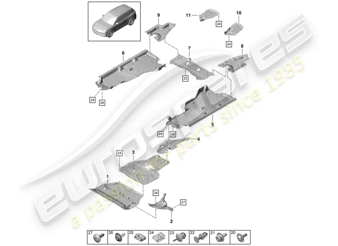 porsche 2018 (cayenne e3 9ya/9yb) lining parts diagram
