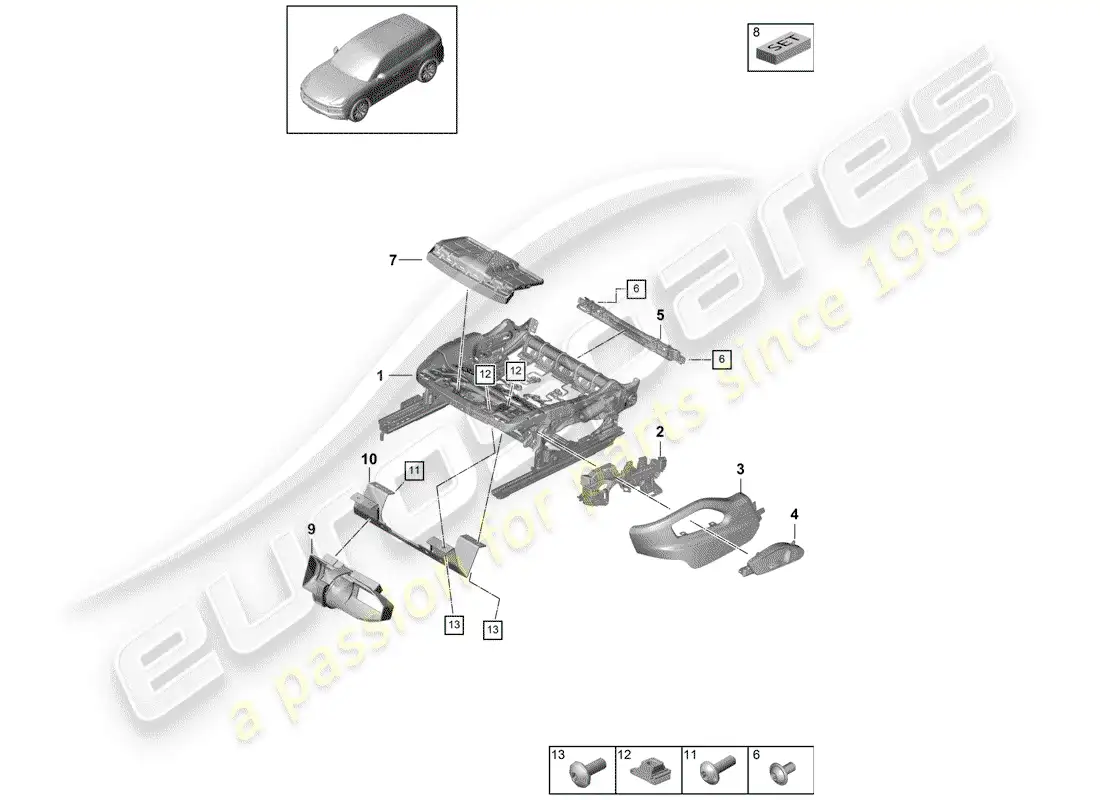 porsche 2020 (cayenne e3 9ya/9yb) seat frame part diagram
