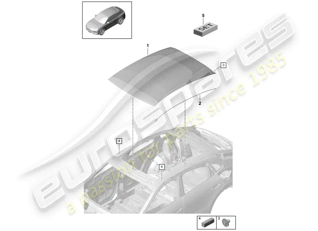 porsche 2018 (cayenne e3 9ya/9yb) glass roof parts diagram