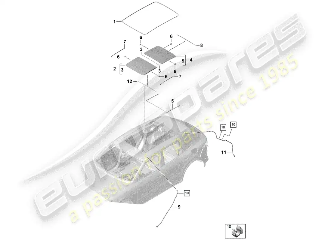 porsche 2018 (cayenne e3 9ya/9yb) glass roof parts diagram