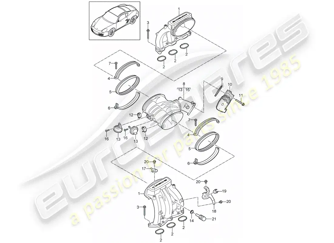 porsche 2010 (987 cayman) intake air distributor parts diagram