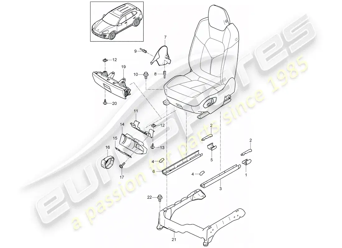porsche 2012 (cayenne e2 92a) front seat parts diagram
