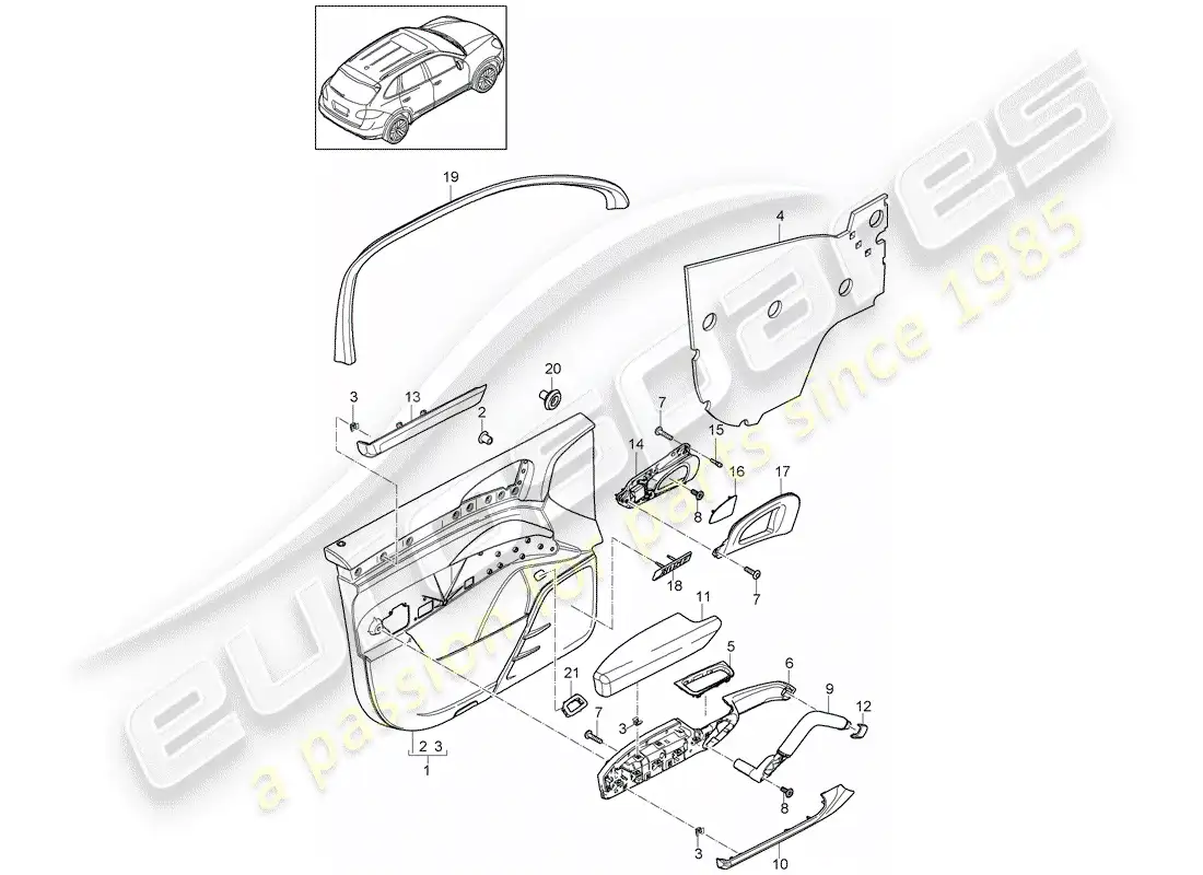porsche 2012 (cayenne e2 92a) door panel parts diagram