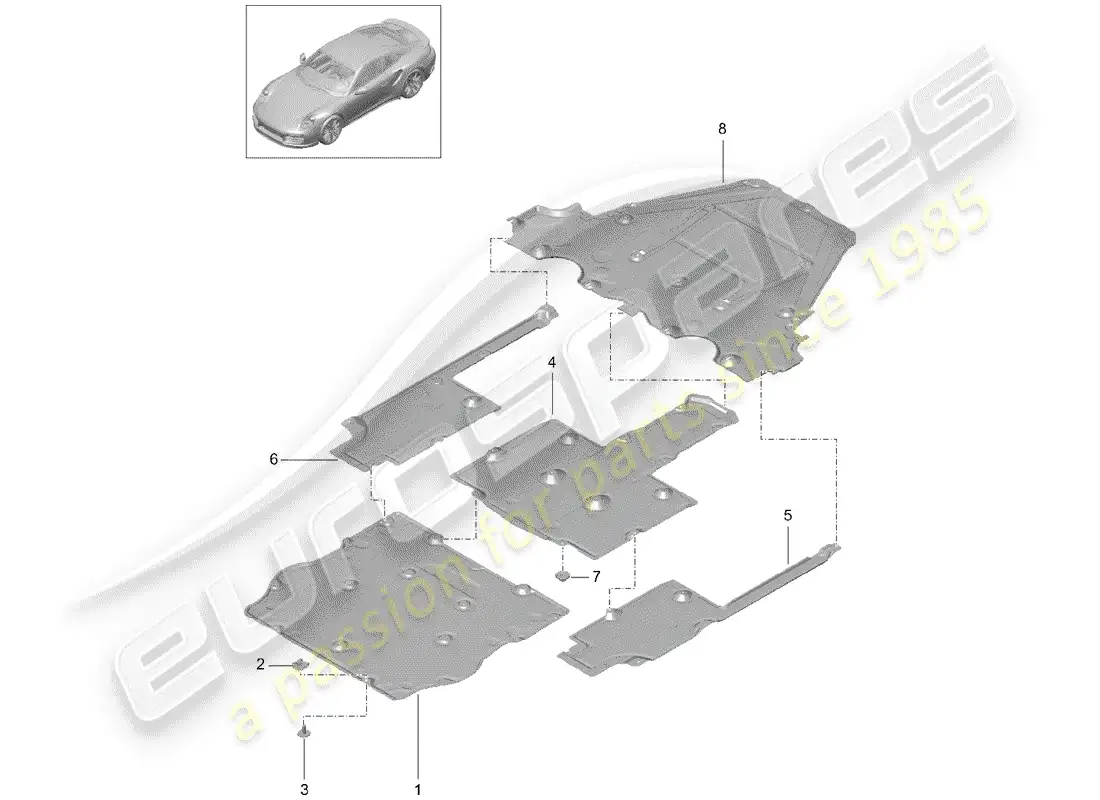 porsche 2017 (991-2 turbo) underbody lining parts diagram
