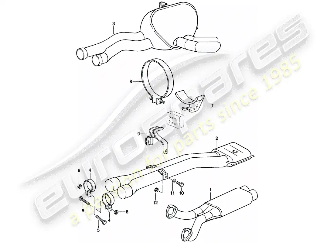 porsche 1981 (928) exhaust system - twin-pipe system parts diagram