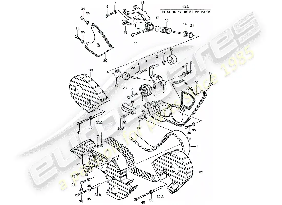 porsche 1980 (928) camshaft - driving mechanism parts diagram
