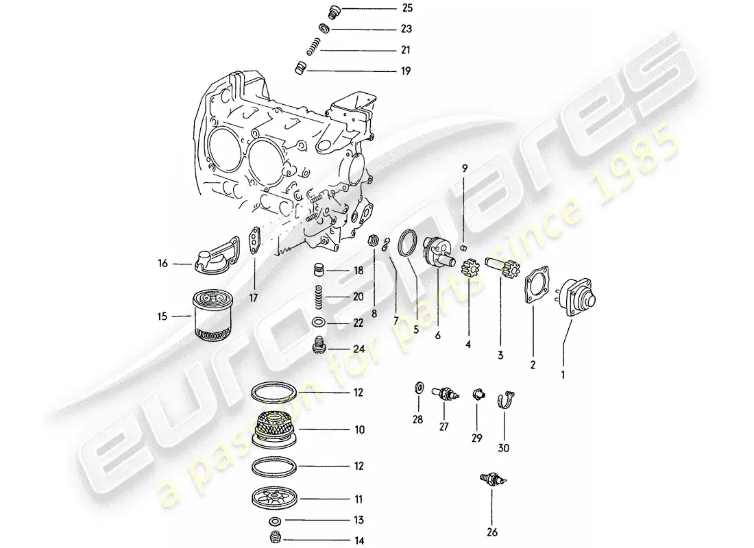 porsche 1973 (914) engine lubrication - oil pump - oil filter - oil strainer parts diagram