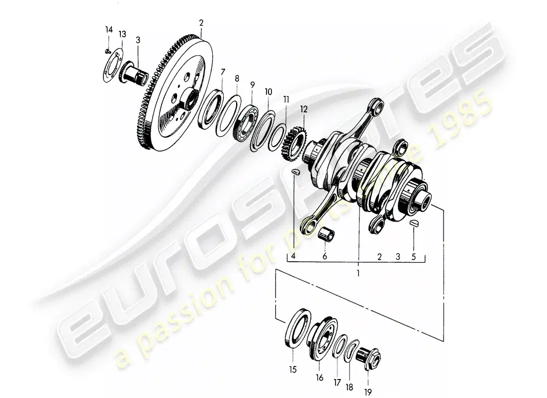 porsche 1957 (356/356a) crankshaft - m 90 501 >> 91 000 parts diagram