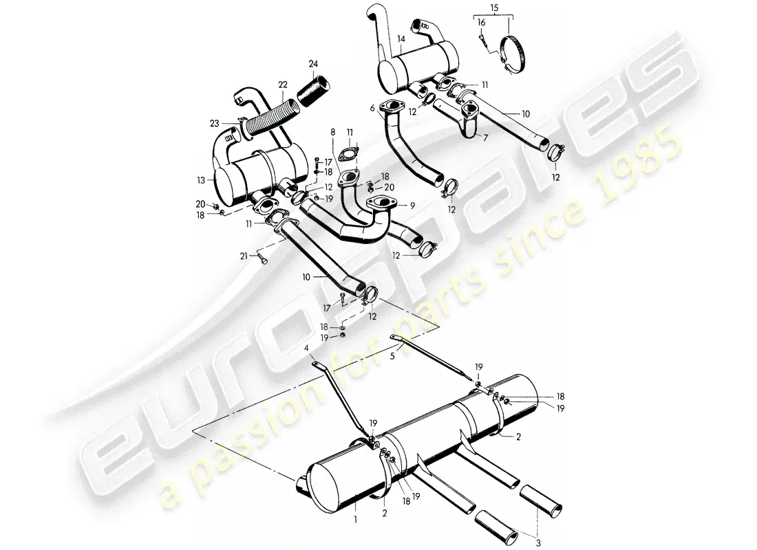 porsche 1955 (356/356a) exhaust system - m 90 501 >> 91 000 parts diagram