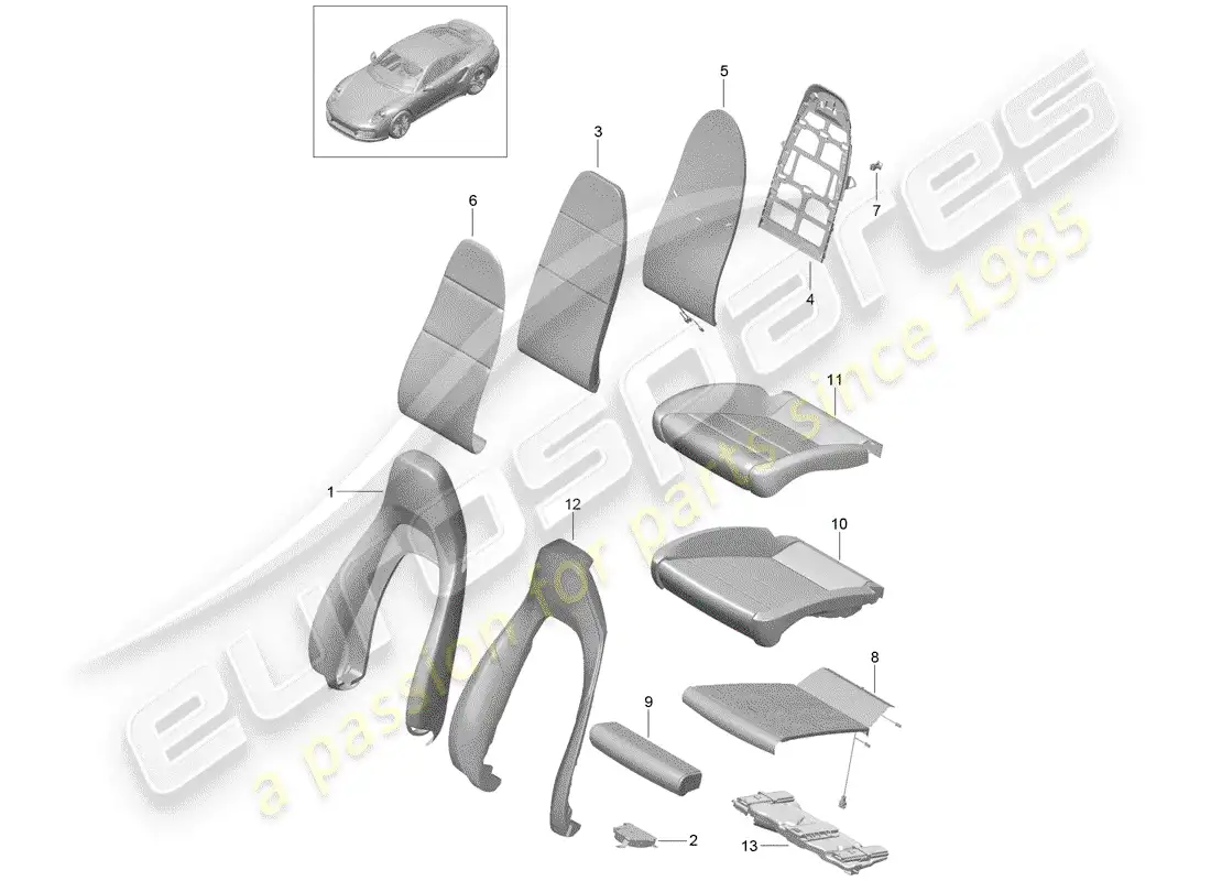 porsche 2016 (991-1 turbo) foam part parts diagram