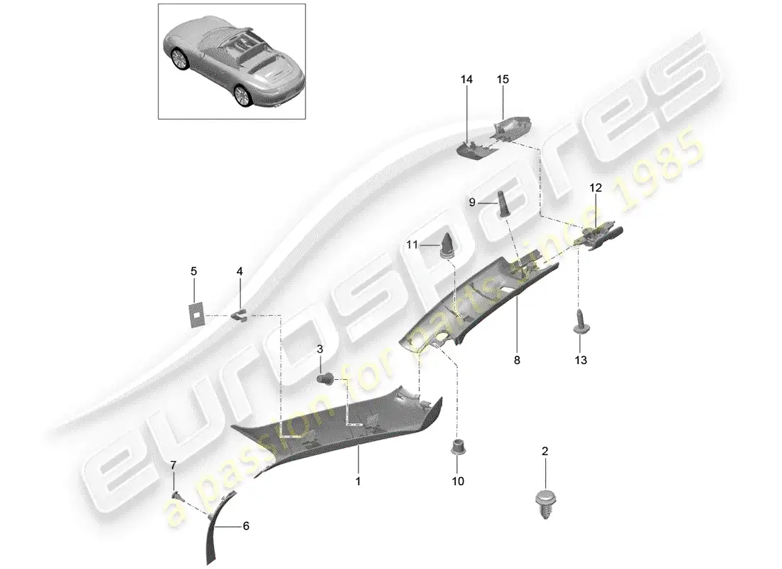 porsche 2013 (991-1) a-pillar parts diagram