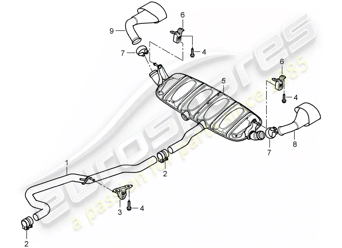 porsche 2008 (cayenne e1 9pa) exhaust system parts diagram