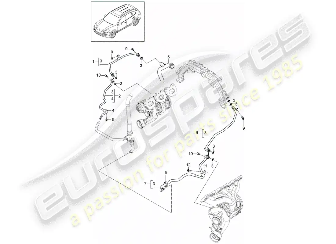 porsche 2011 (cayenne e2 92a) water tube parts diagram