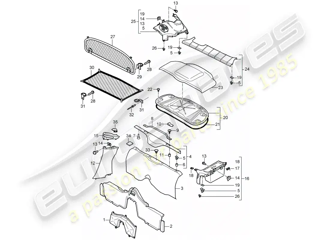 porsche 2008 (987 cayman) trims parts diagram