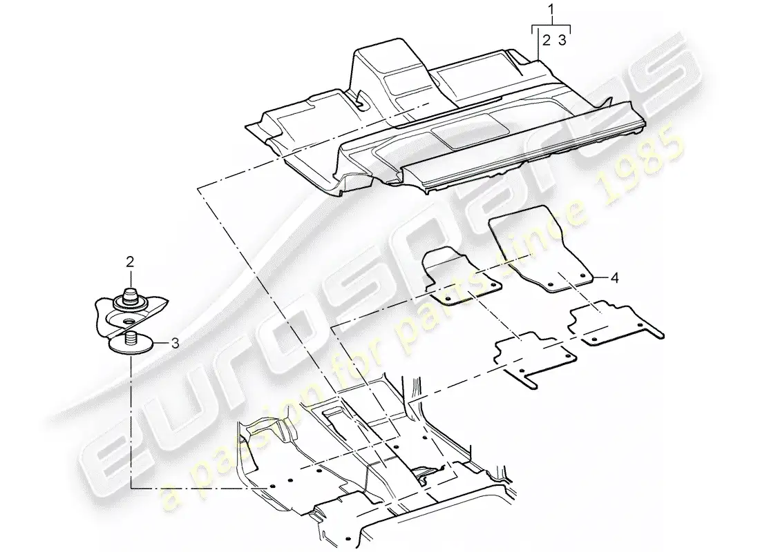 porsche 2009 (cayenne e1 9pa) floor cover part diagram
