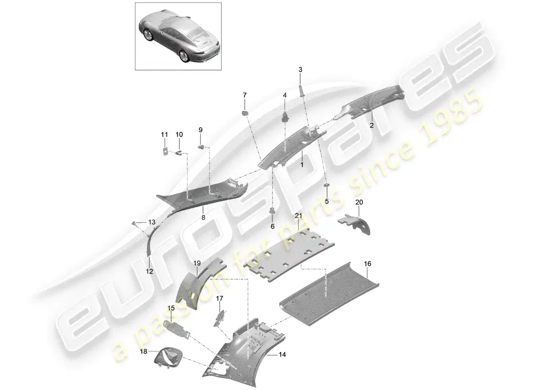 porsche 2013 (991-1) a-pillar parts diagram
