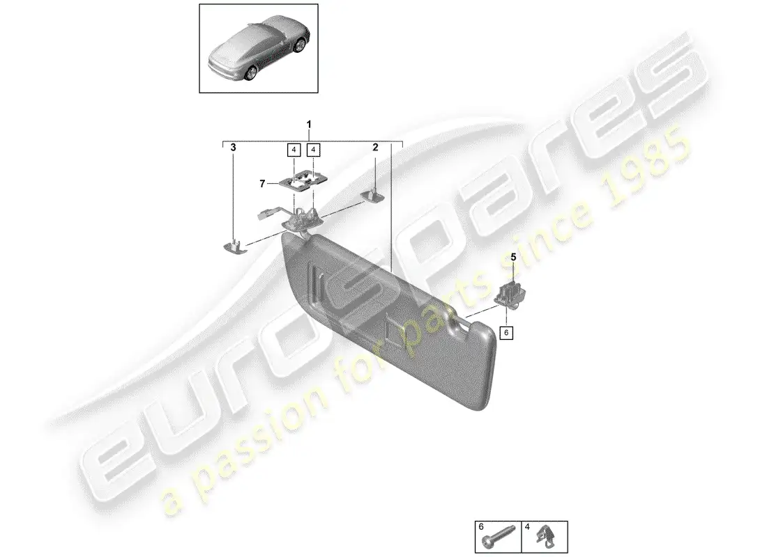 porsche 2017 (panamera 971-1) sun vizors part diagram