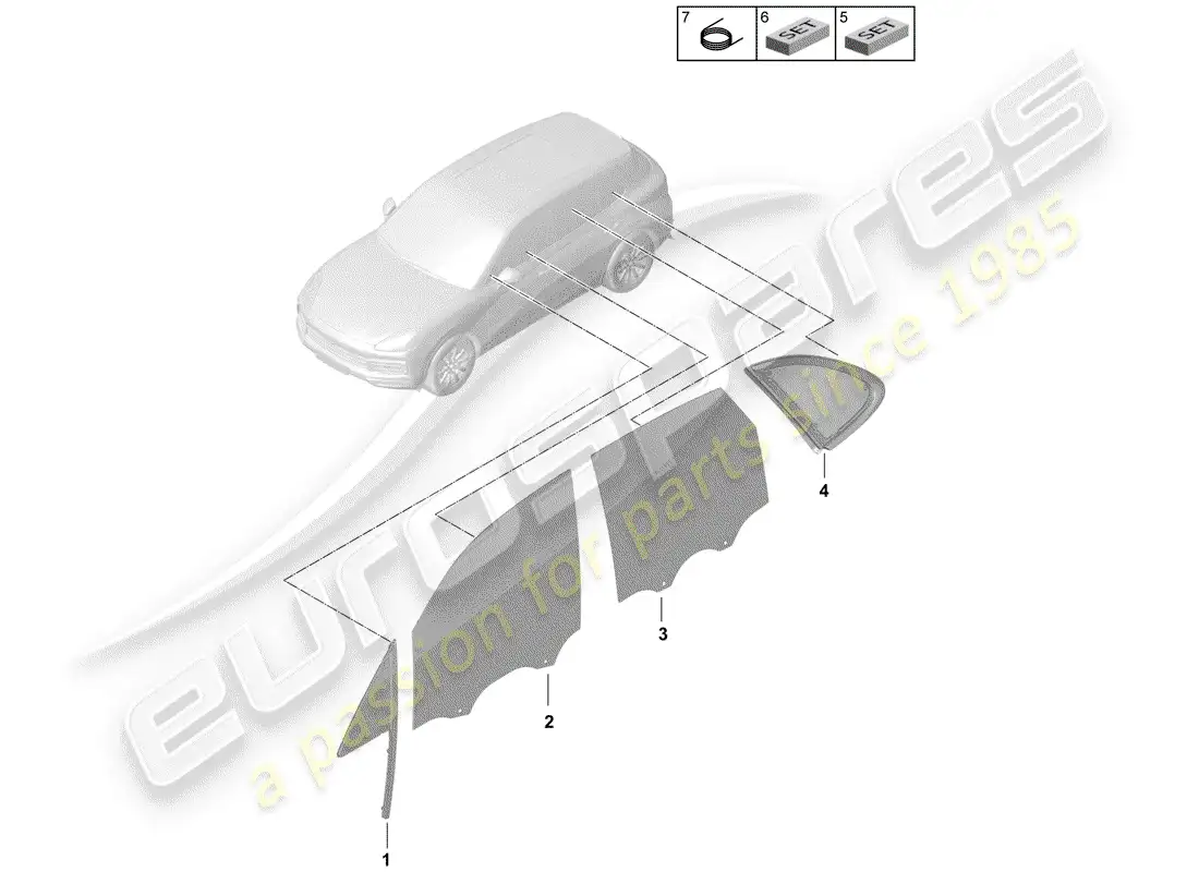 porsche 2018 (cayenne e3 9ya/9yb) side window parts diagram
