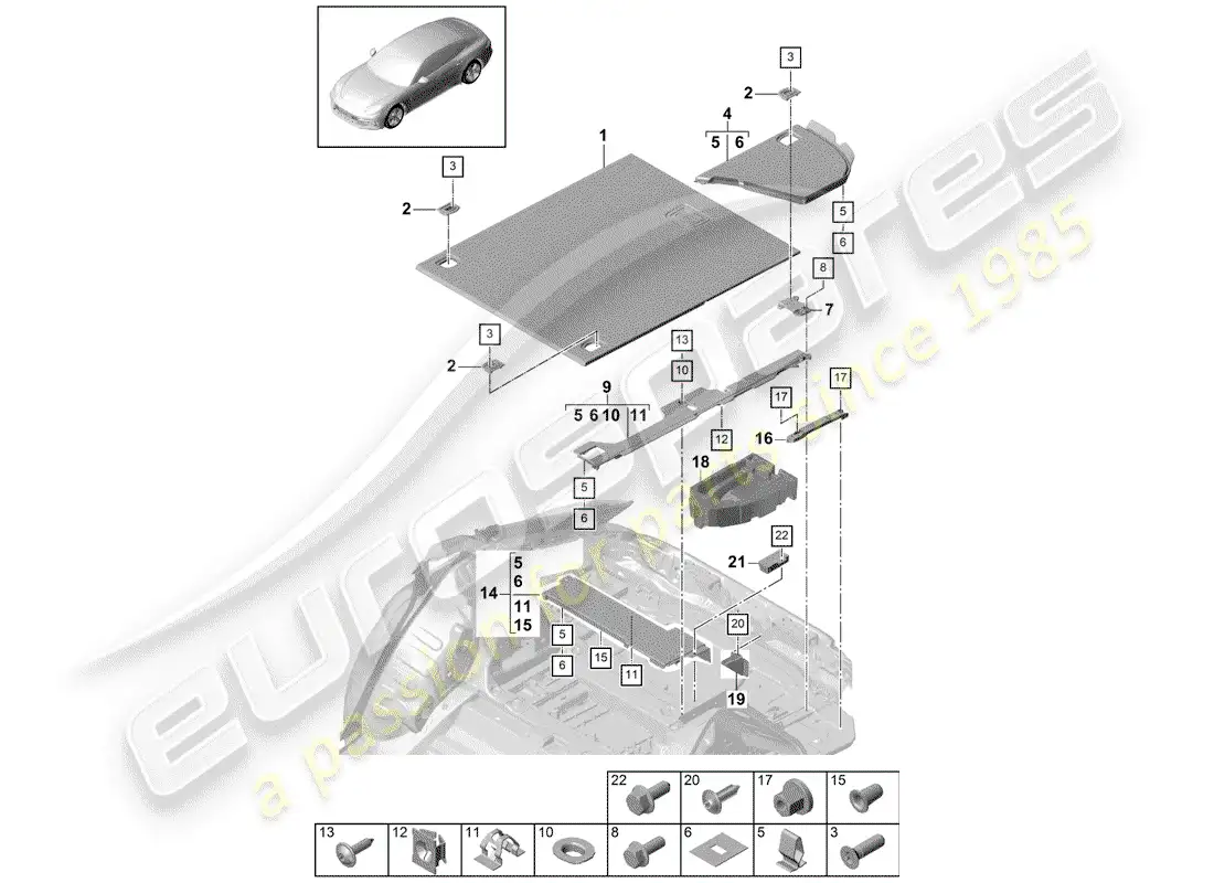 porsche 2017 (panamera 971-1) trunk linings part diagram