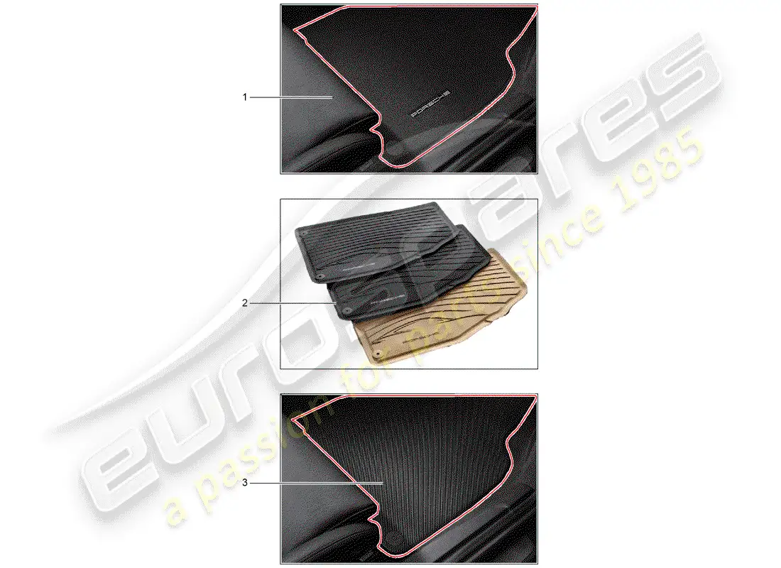 porsche 2020 (tequipment 98x/99x) 1 set footmats (textile) part diagram