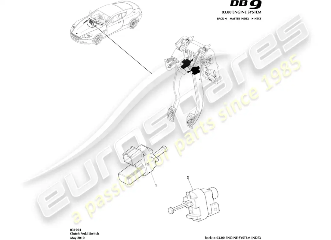 aston martin db9 (2006) clutch pedal switch parts diagram