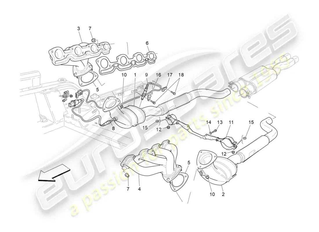maserati granturismo (2016) pre-catalytic converters and catalytic converters parts diagram