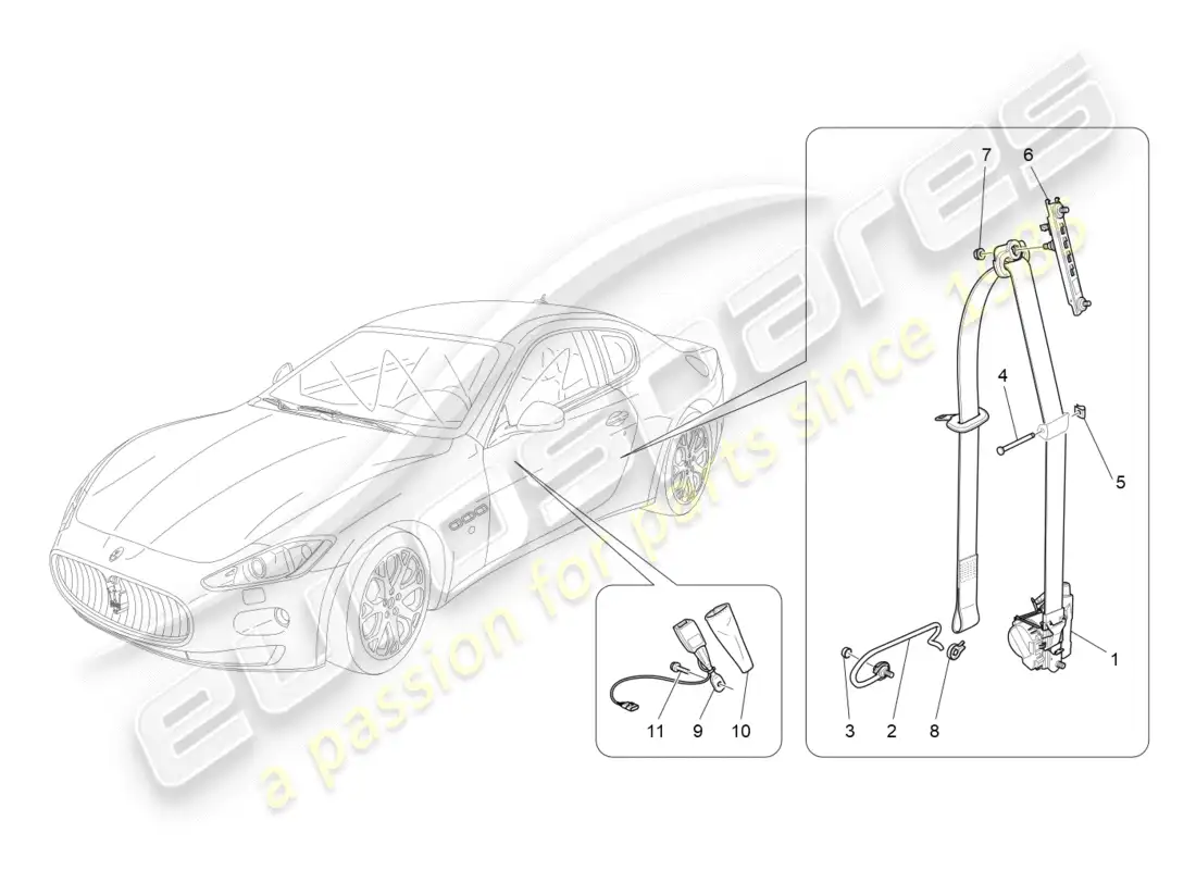 maserati granturismo (2013) front seatbelts parts diagram