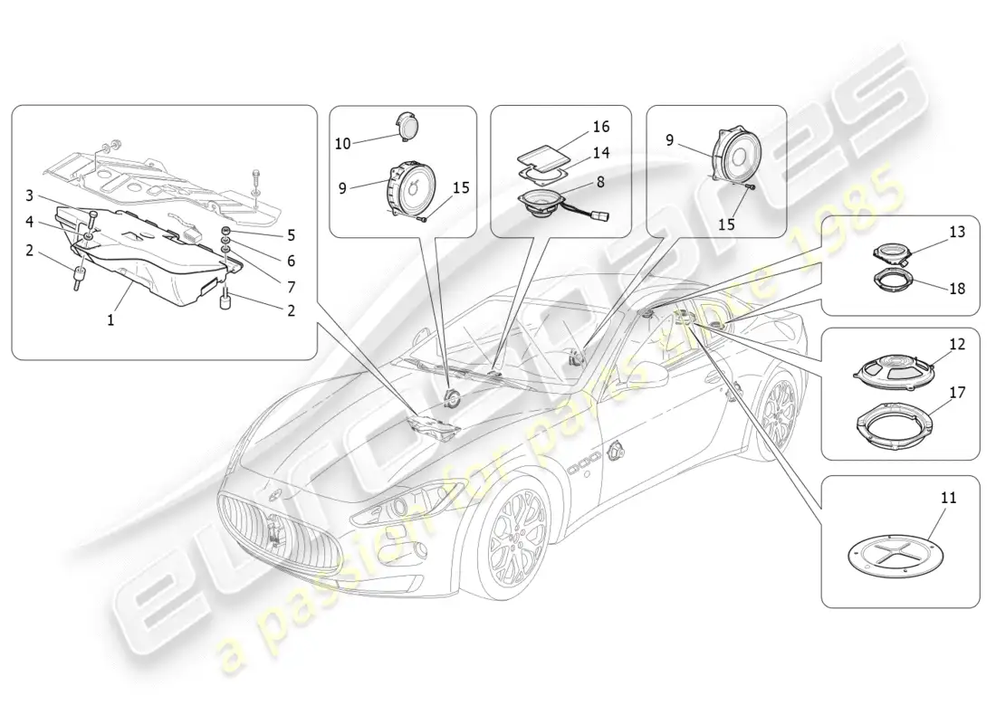 maserati granturismo (2013) sound diffusion system parts diagram