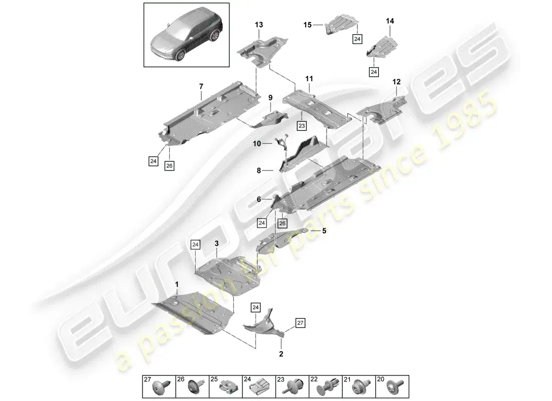 porsche 2018 (cayenne e3 9ya/9yb) lining parts diagram