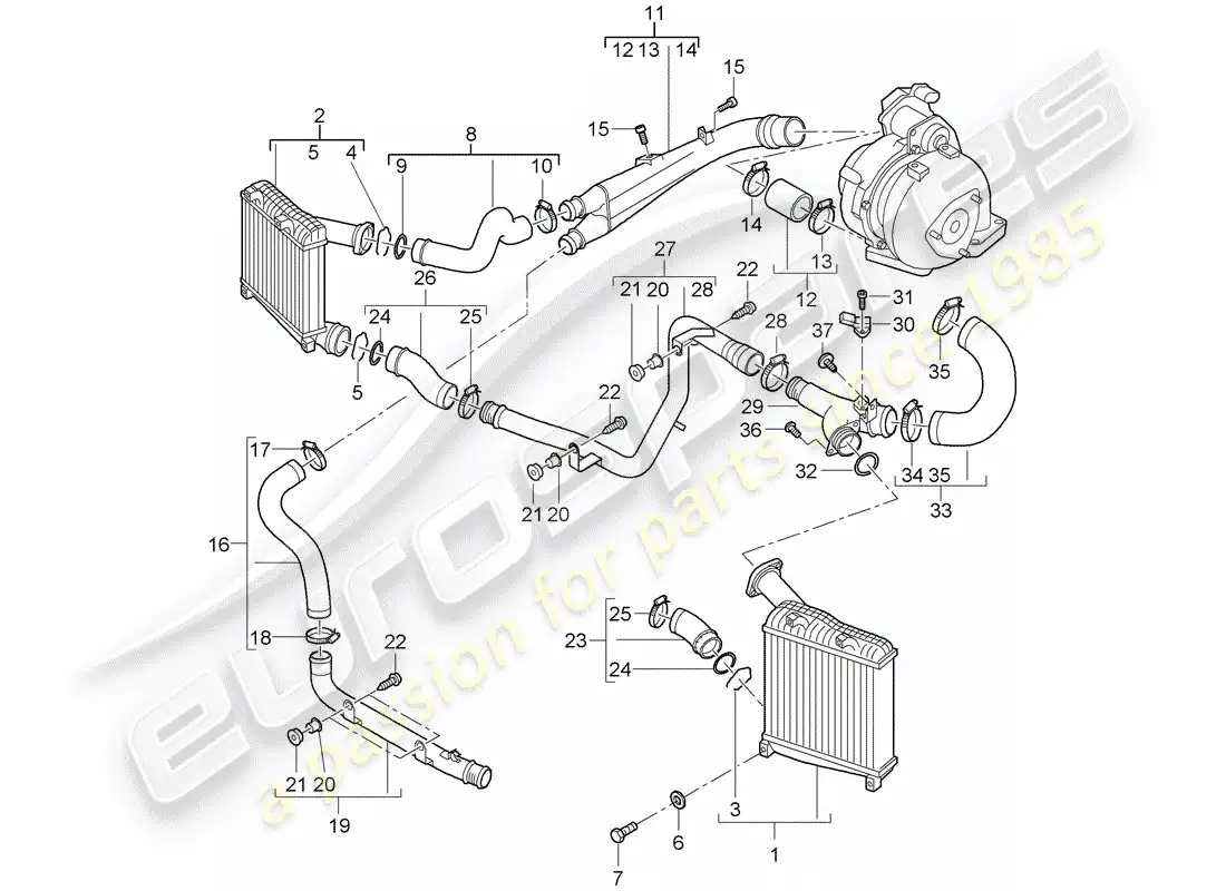 porsche 2008 (cayenne e1 9pa) charge air cooler parts diagram