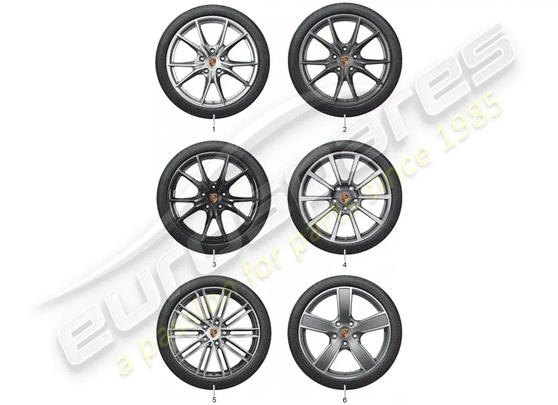 porsche 2019 (tequipment 98x/99x) 1 set aluminium rims with parts diagram