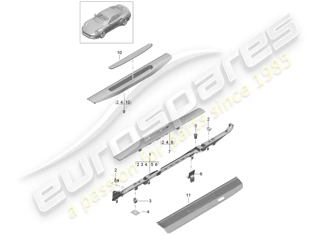porsche 2016 (991-1 turbo) lining parts diagram