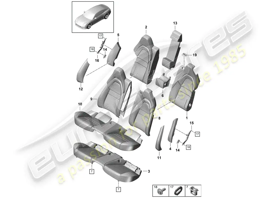 porsche 2020 (panamera 971-1) seat parts diagram