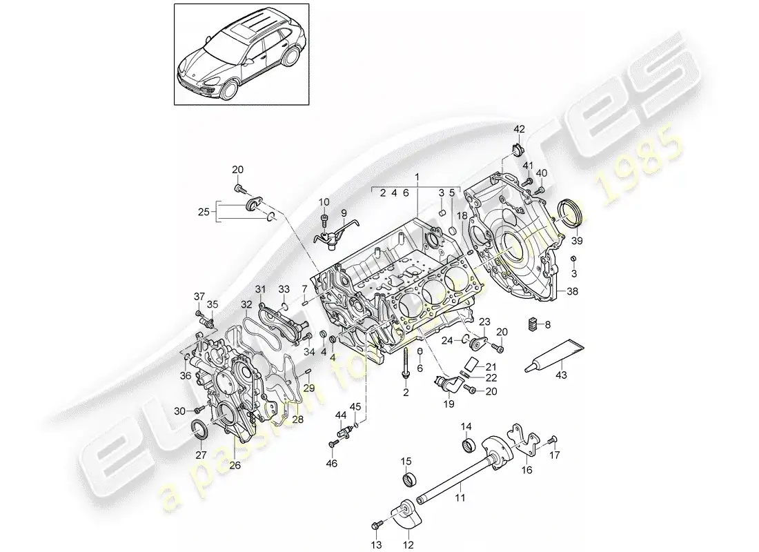 porsche 2018 (cayenne e2 92a) crankcase parts diagram