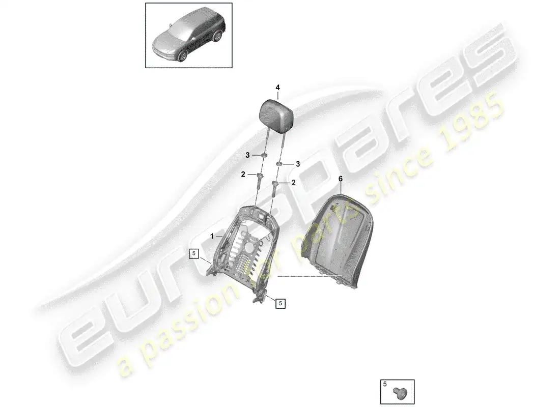 porsche 2018 (cayenne e3 9ya/9yb) frame - backrest parts diagram