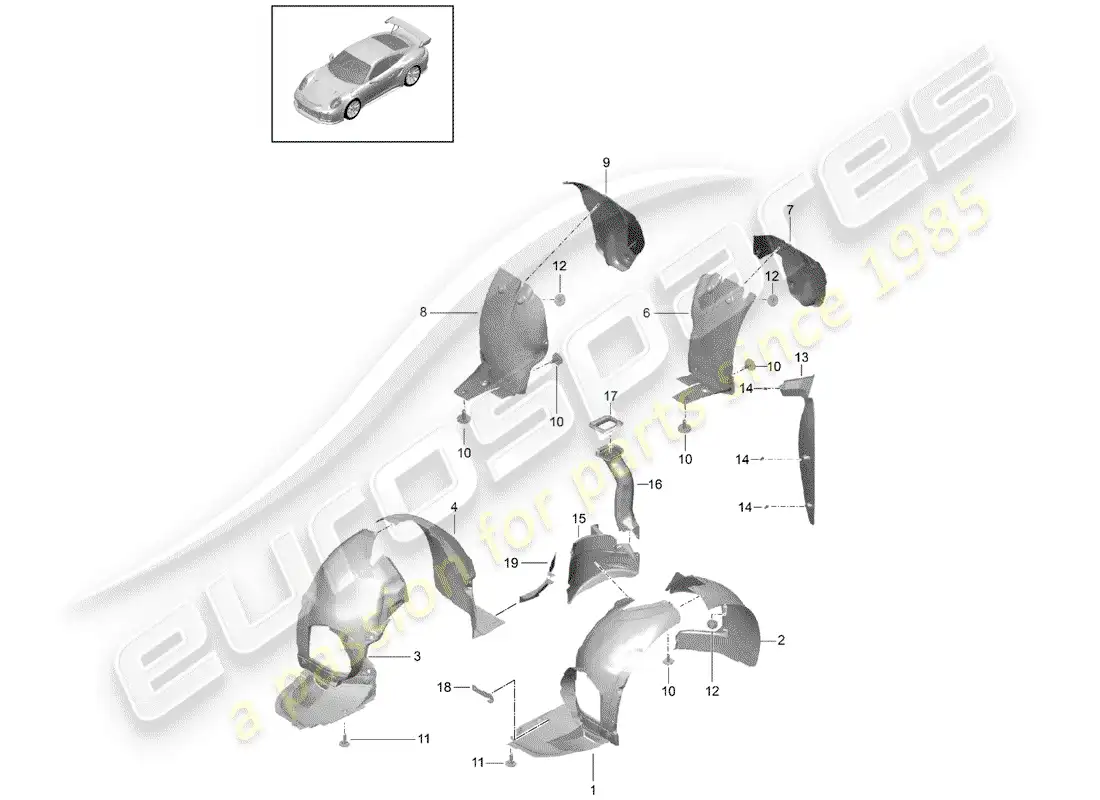porsche 2017 (991-2 turbo) wheelhouse protector parts diagram