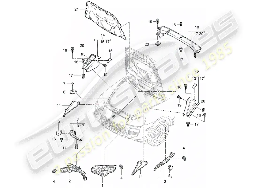 porsche 2009 (cayenne e1 9pa) sound absorber part diagram