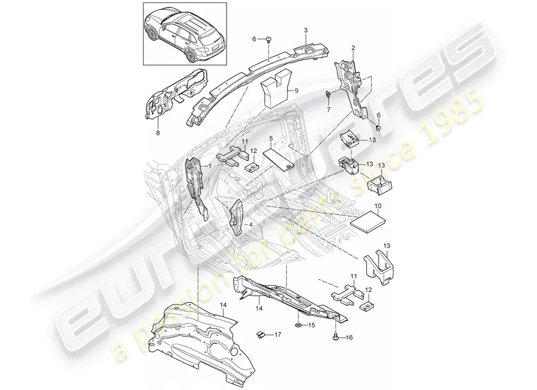 porsche 2016 (cayenne e2 92a) sound absorber parts diagram